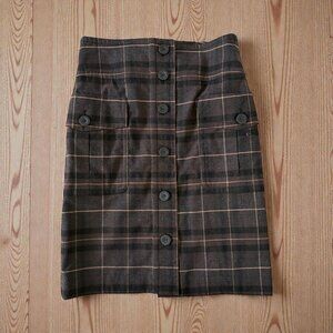 MAGASCHONI Brown Plaid Wool Blend High Waist Button Front Skirt Size 2